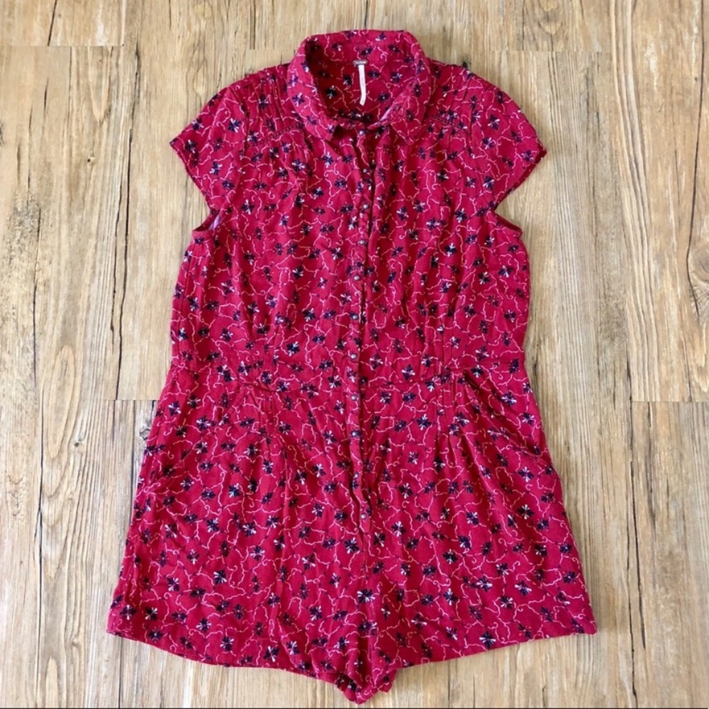 Free People Red Floral Romper - Picture 3 of 6